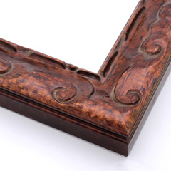 This ornate, solid wood frame features a curved scoop profile and thick, relief scroll design brushed in glossy bronze with black antiquing.

2.25 " width: ideal for large or oversize (extra large) artworks. Border an old oil or acrylic painting with this beautiful, bold frame.